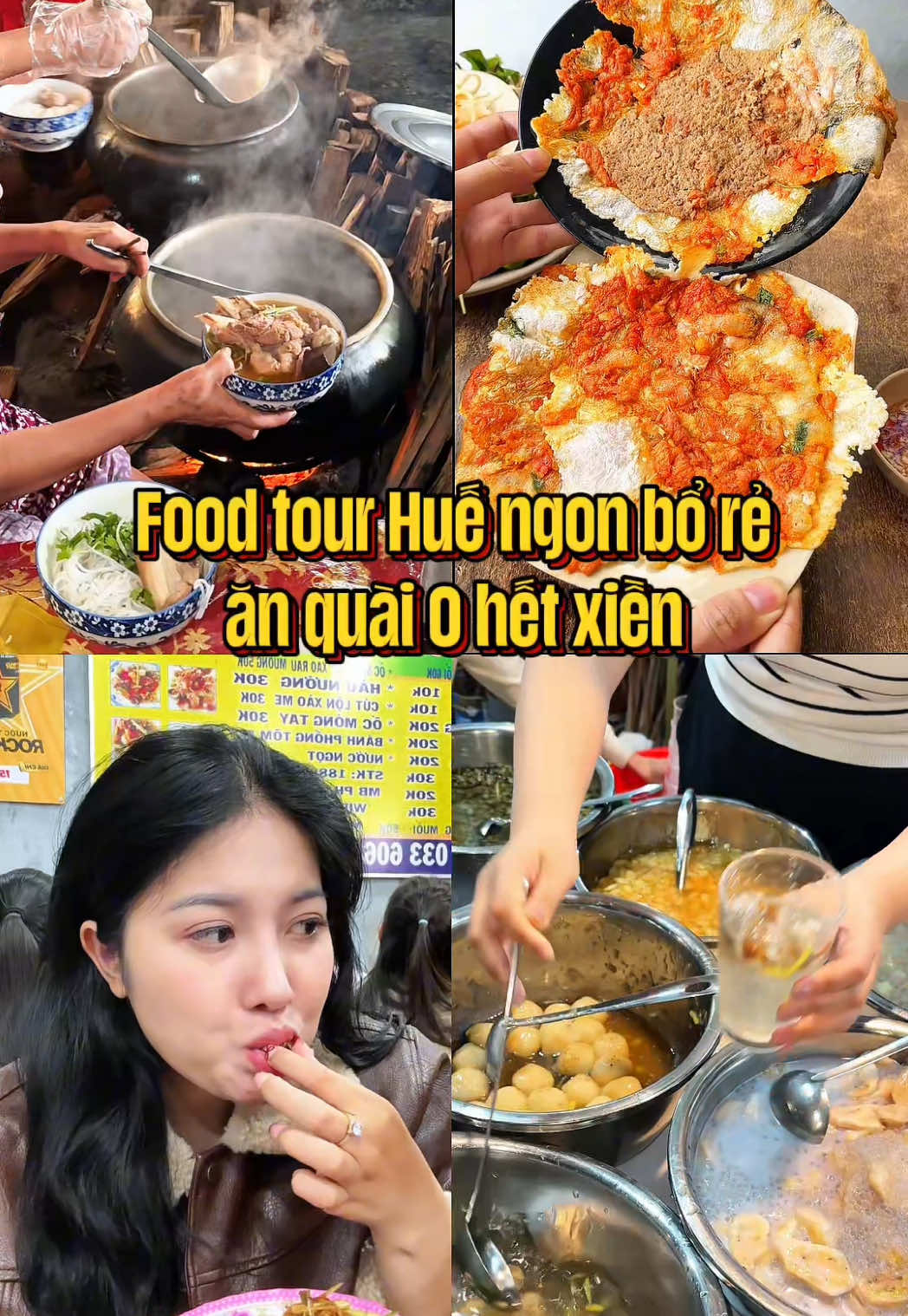 Food tour Huế ngon bổ rẻ mà cả dân xê dịch hay dân địa phương đều mê các quán này✨ #LearnOnTikTok #AnCungTikTok #yjp #viraltiktok #dulichhue #bunbohue 