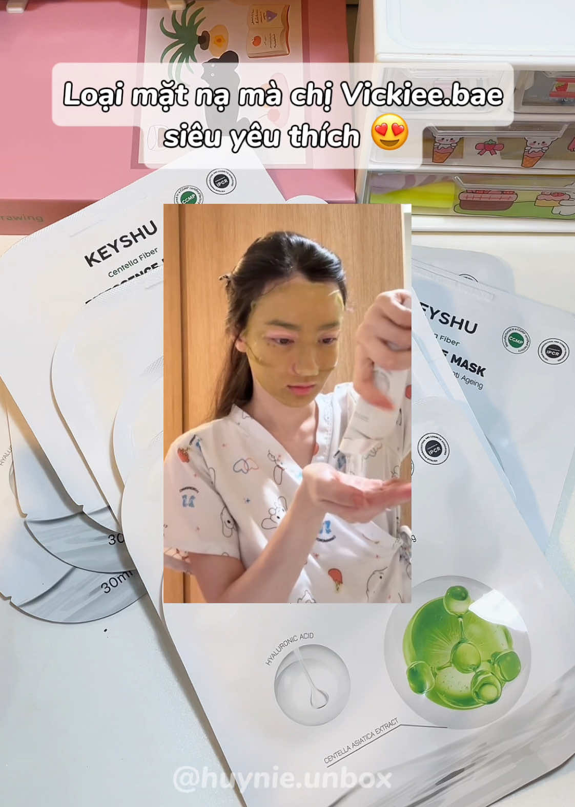 Unbox Mặt nạ sợi xơ rau má Centella Fiber KEYSHU #keyshu #centellafiber #mask #matnarauma #huynieunbox #unboxing #review #xh 