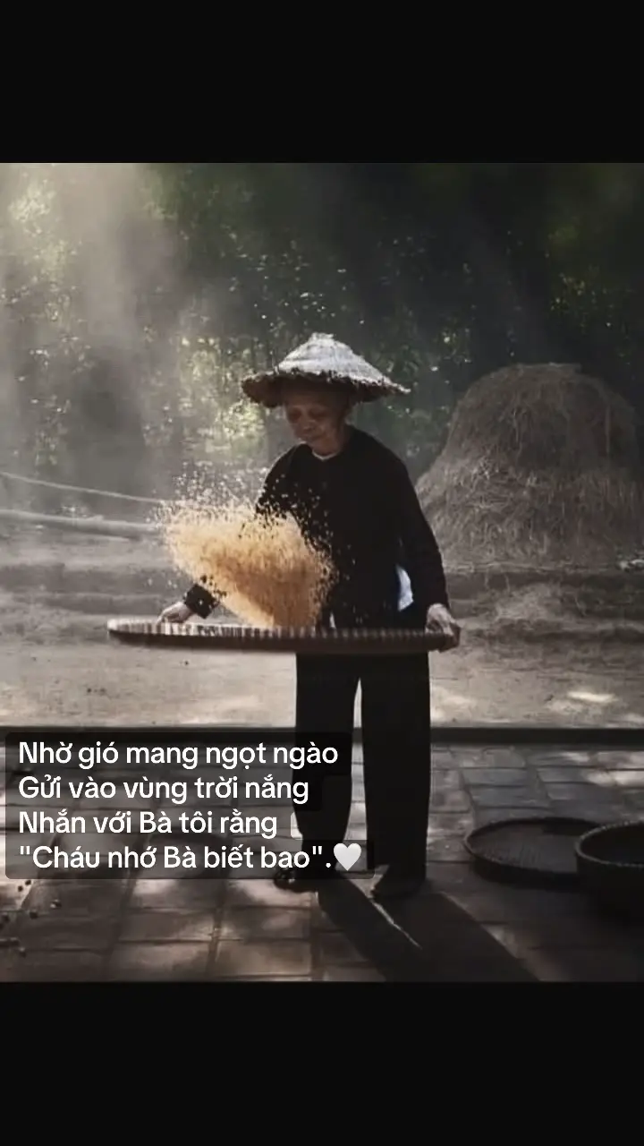 Nhờ gió mang ngọt ngào Gửi vào vùng trời nắng Nhắn với Bà tôi rằng 