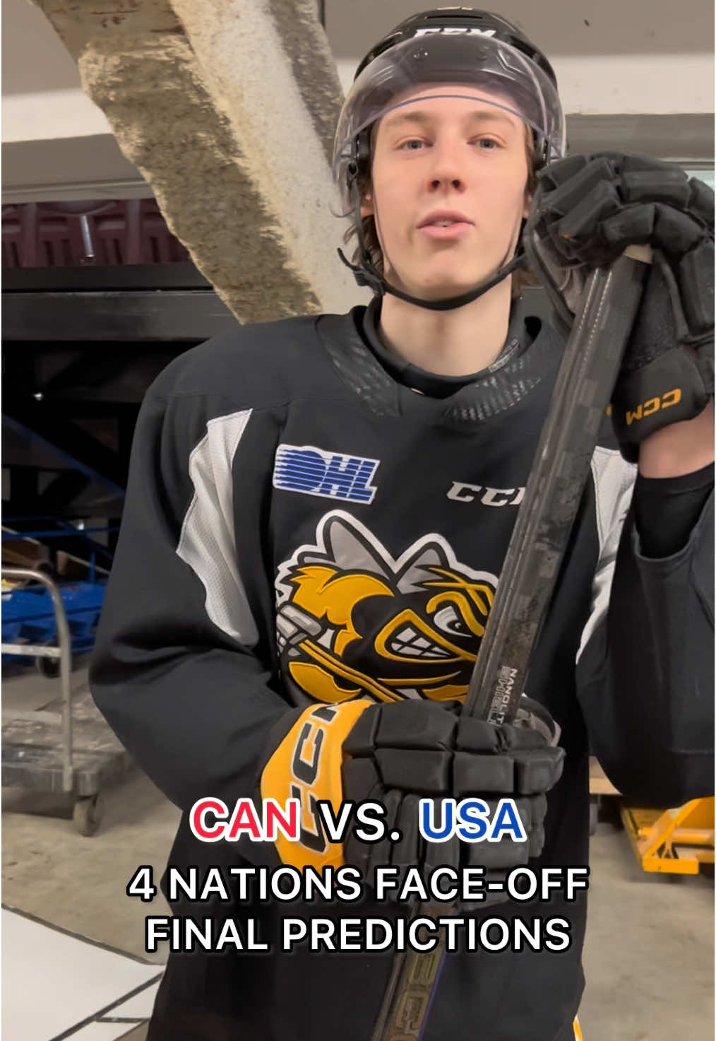 We’re a team divided today 🫣 #ohl #fyp #sarniasting #4Nations #TeamCanada #TeamUSA #canada #usa #america #hockeyseason #hockeytiktoks #hockeyboys #hockeyplayer #hockeyteam #tsn #sportsontiktok #sportstiktok #score #prediction 