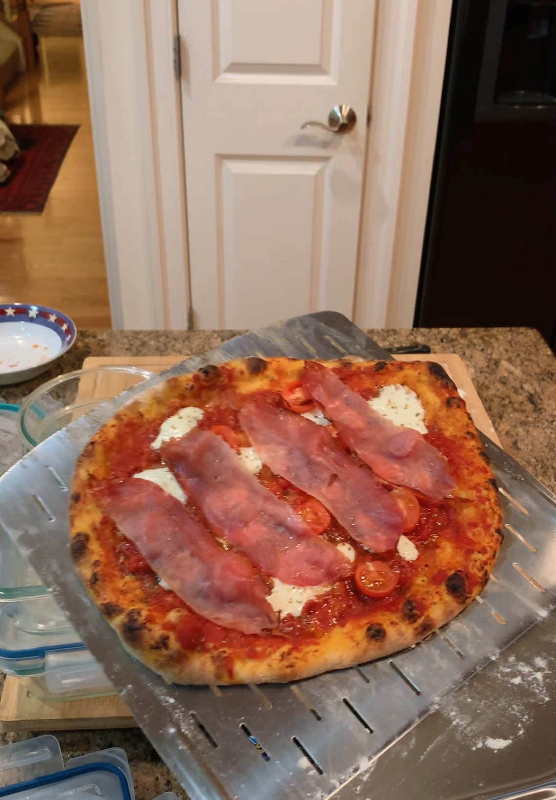 Keeping it simple with an older video of some Speck and Cherry tomatoe pies🍕🤌🏼 What toppings should I do next?👀 #pizza #PizzaWars #pizzalover #pizzaiolo #pizzaitaliana #pizzatiktok #fyp #viralvideo #foodtiktok #FoodLover #foodporn #pizzatime #foodreview #FoodTok #pizzahut #dominoes #pizzareview #pizzapizza #foodies #followme 