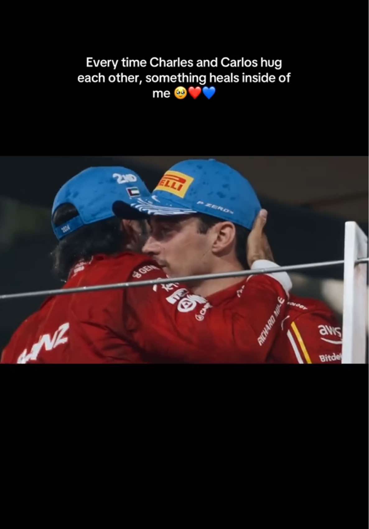 Charles and Carlos might be wearing different colors now, but they will always be our C2 🥹❤️💙 their hug was all I needed  #f1 #charlesleclerc #carlossainz #ferrari #williamsf1 #f1tiktok #f1contentcreators 