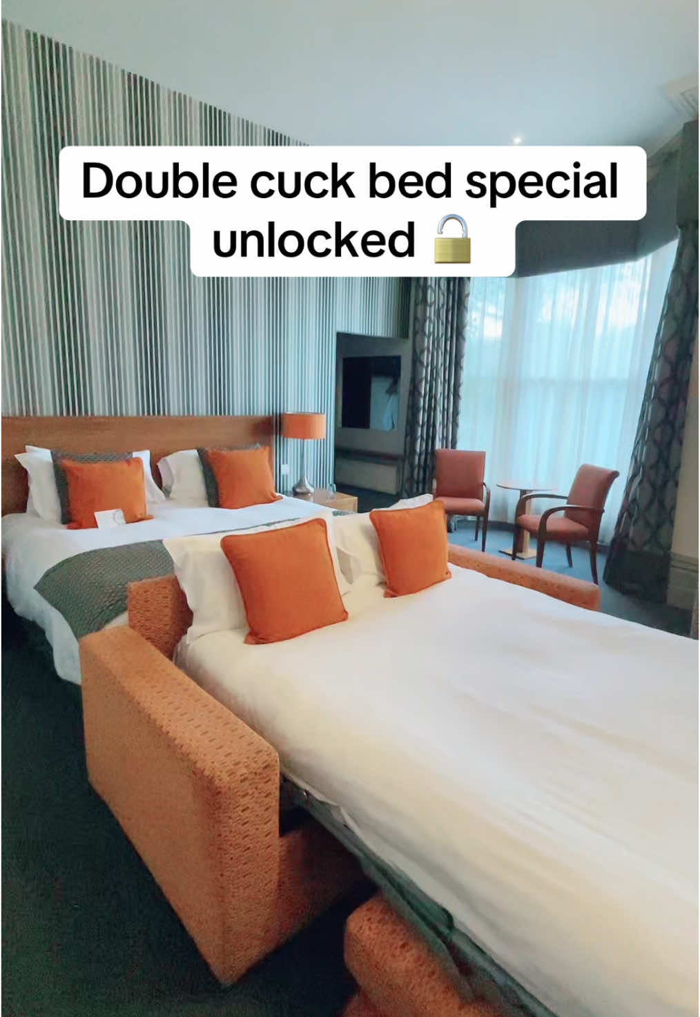 Double the fun with double the beds 😈 #nightmoves #fyp #cuckchair #cuckbed #hotel #deluxe 