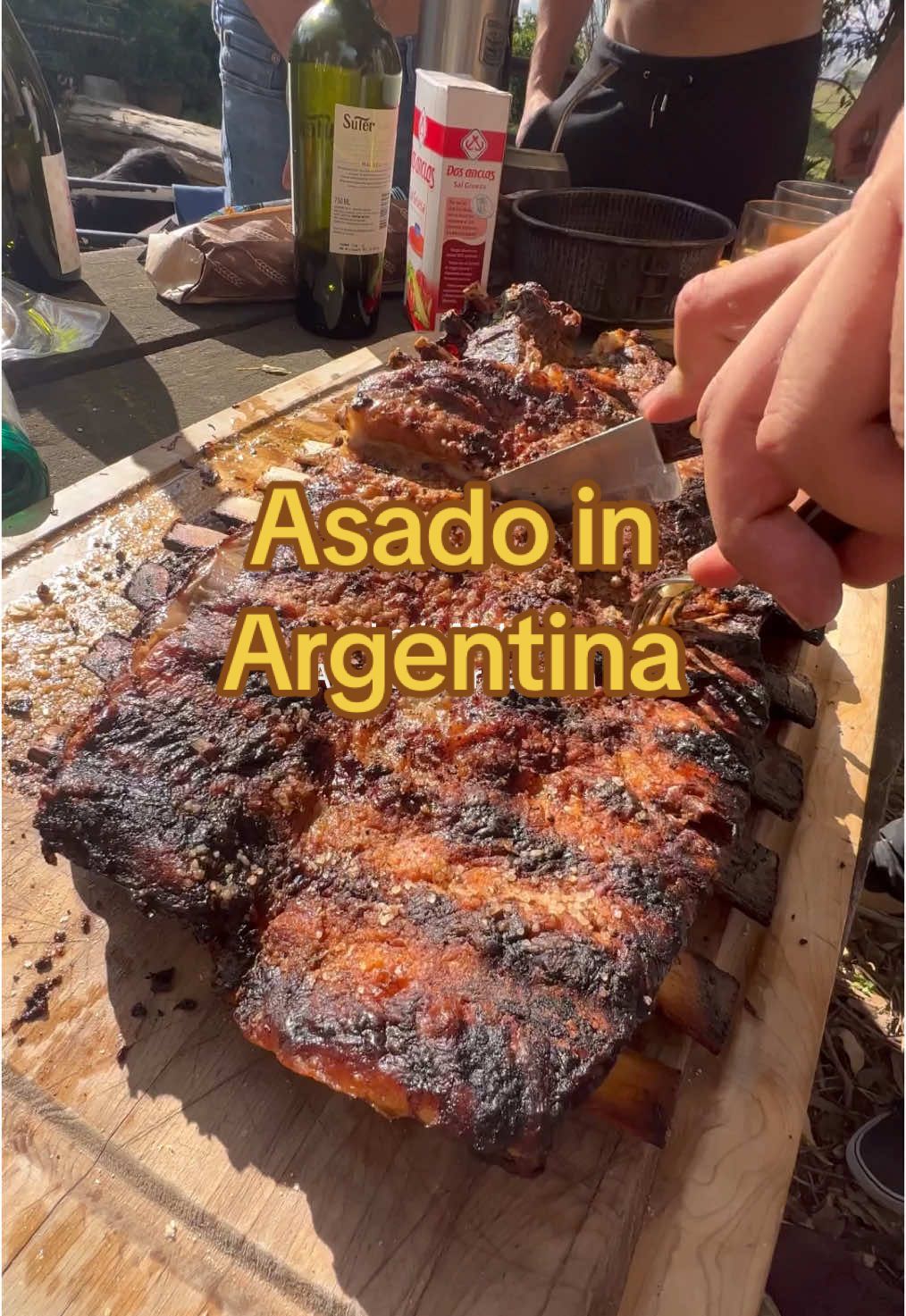 The great outdoors 🤝 a delicious rack of ribs.  📍Argentina #asado #asadoargentino #argentina #openfirecooking 