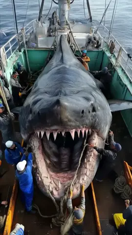 The big shark's smile doesn't mean he's happy. #shark #megalodon🦈 #sea #seacreatures #boat #ship #fishing