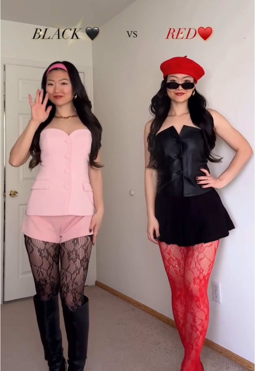 Black 🖤 or Red ❤️ tights? @JJ in our Rachel Lace Thigh Highs and Garter Belt. #style #fashion #redtights #fashiontiktok 