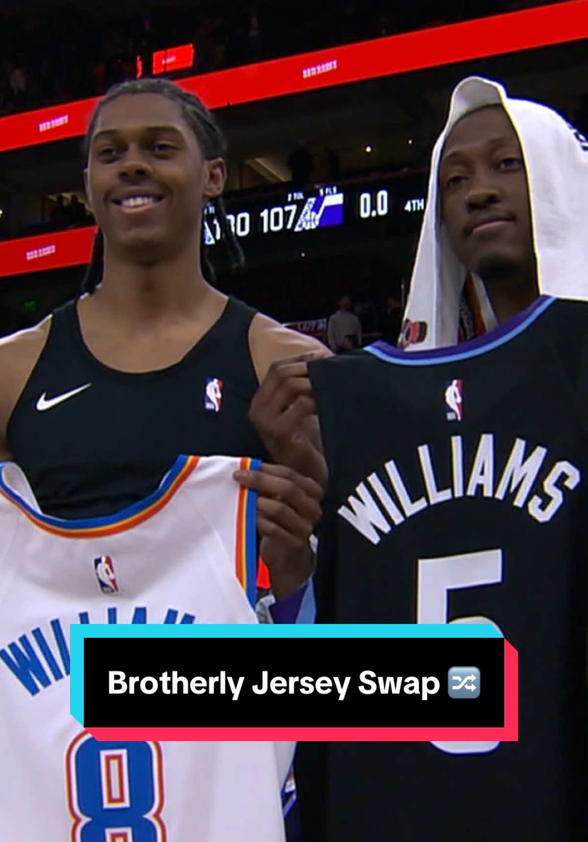 Brothers Cody and Jalen Williams swap jerseys after their first matchup against each other in the NBA 🥹 #NBA #Basketball #CodyWilliams #JalenWilliams 