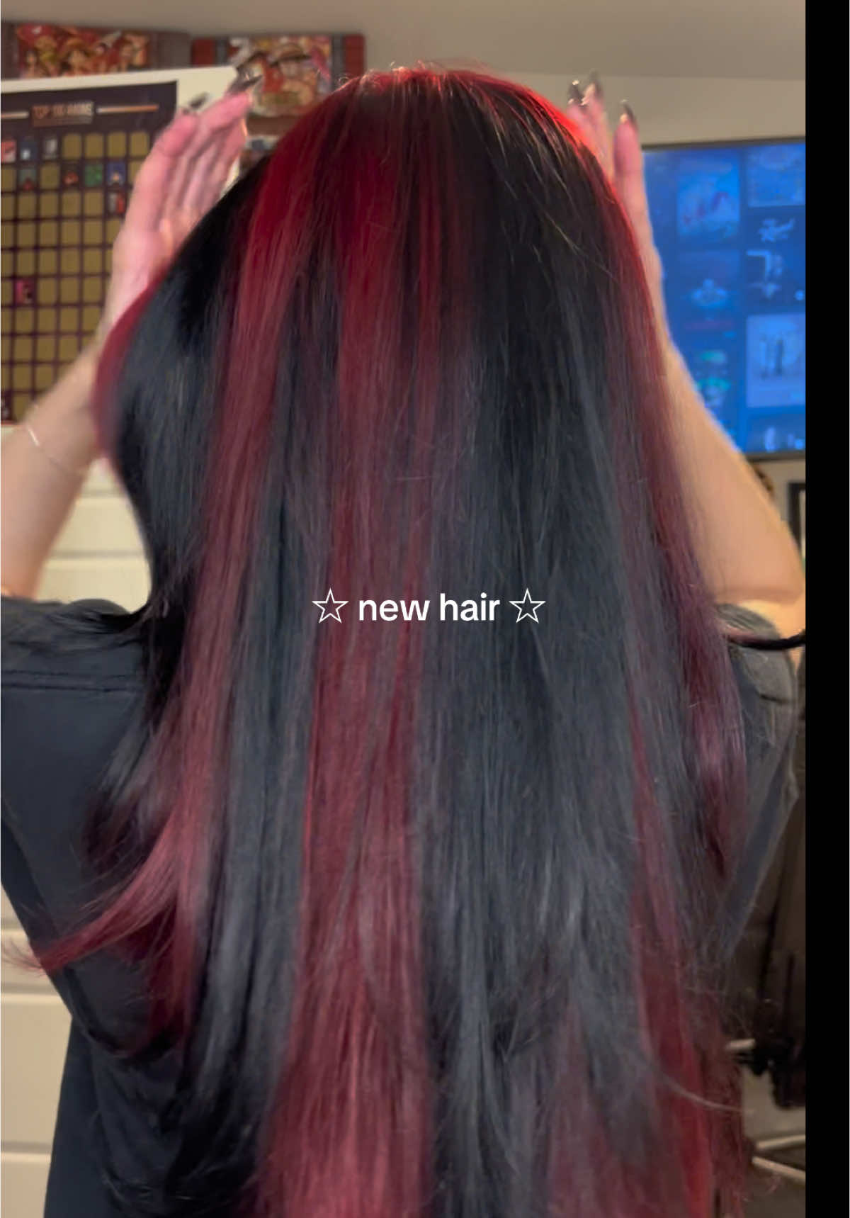 Did it myself (just an FYI I did this last night. I tried it last week and it failed bc I used arctic fox black and loreal high color highlights red/magenta w 20 developer bc my hair was already red. As I was rinsing my hair the black bled over the red and u can see in my previous vids how it’s only red at the top. I had to redye the red with 40 developer NO BLEACH to get it right. I recommend rinsing the black sections first then drying then doing red completely separately but it doesn’t bleed after it was just when I had hella black dye in my hair) #chunkyhighlights #hairinspo #alt #mcbling #y2k #2000s #skunkhair #fyp 