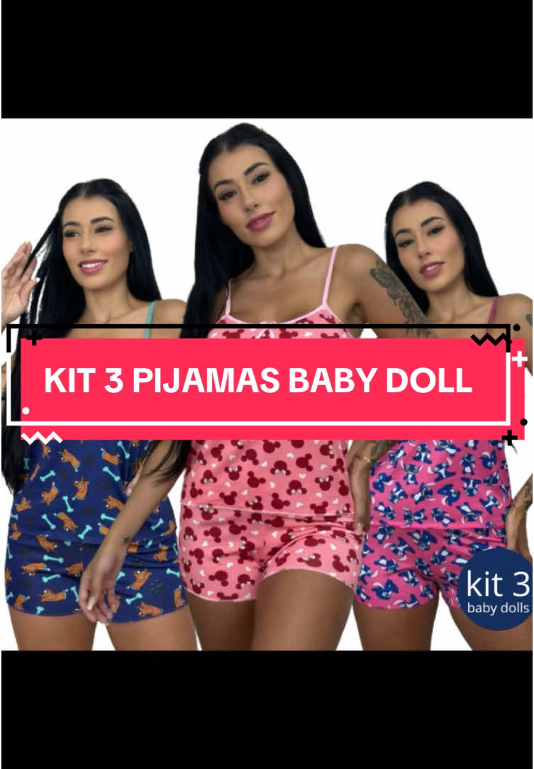 kit 3 Pijamas Baby Doll Short de Dormir #achasinhosdashopee #shopee #pijama 