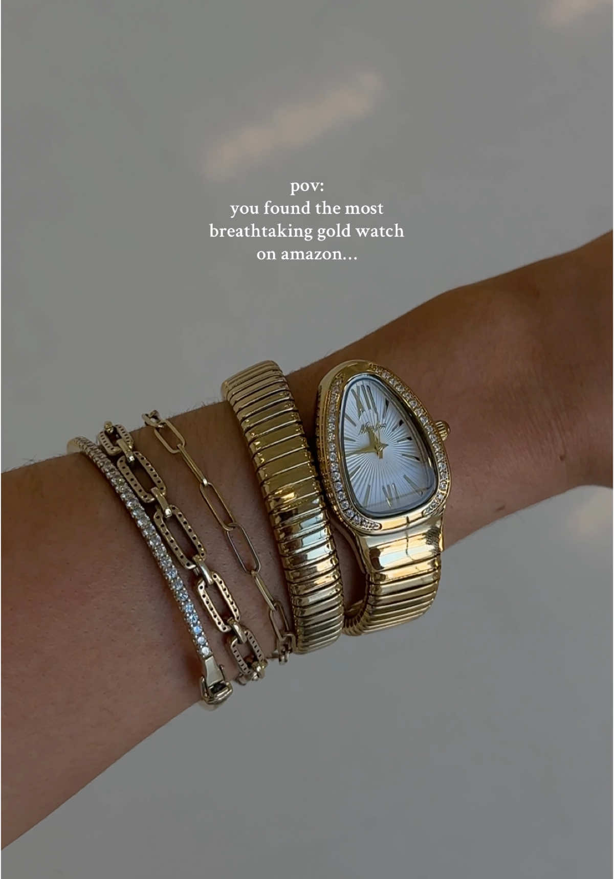 could 100% pass as designer! under “my everyday jewelry” list on my sf ✨ #amazonjewelry #goldwatch #goldjewelry #snakewatch #jewelry #wrapwatch #inspiredby #coolgirl #affordablejewelry #bvlgariserpenti 