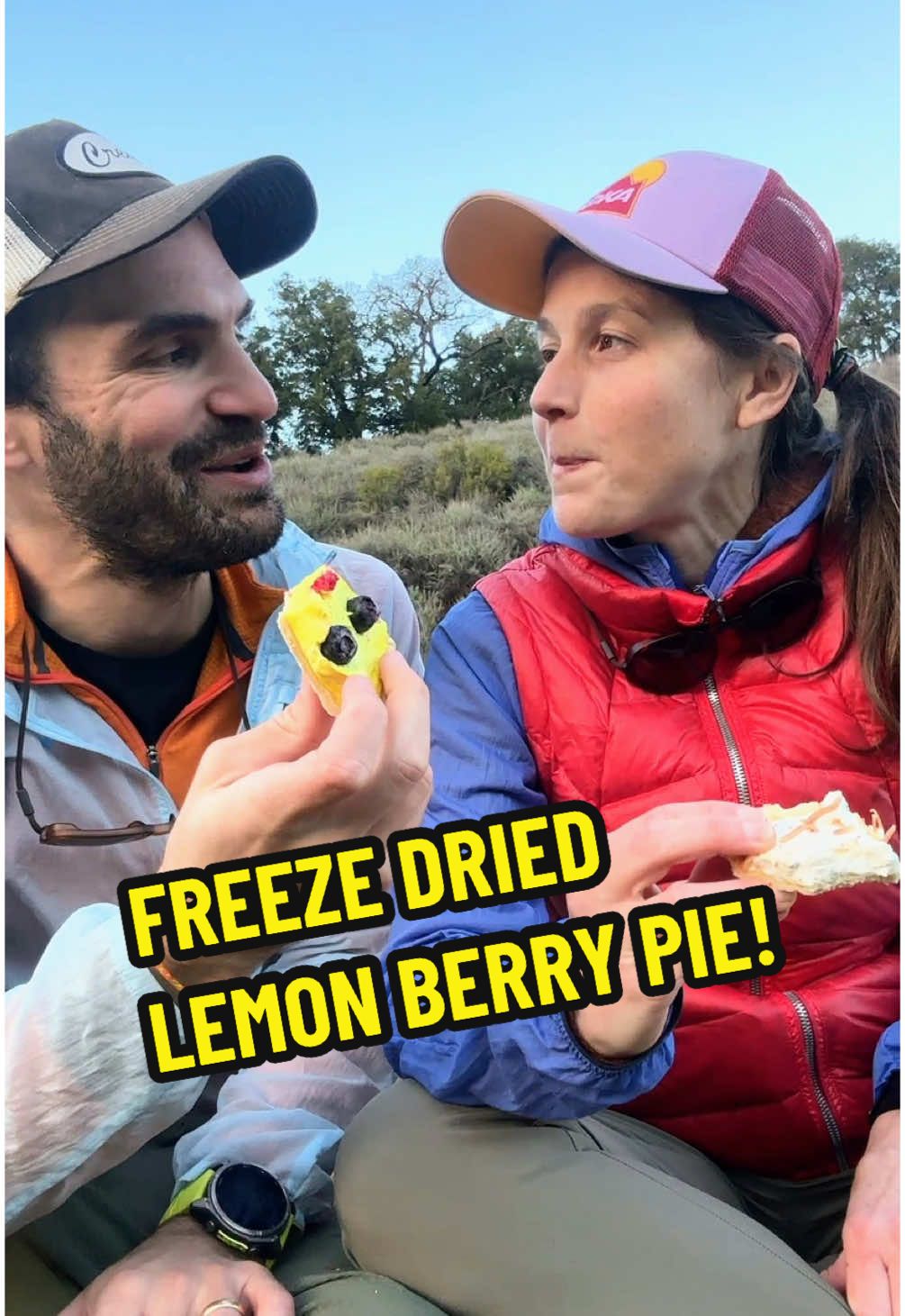 4-7 pieces of Swedish Fish or Skittles, sometimes followed by hot apple cider, is our usual desert on the trail... This sweet, tart, and crunchy pie is definitely a level-up! Crunchy is a perfect way to eat this pie, but we think it should be possible to re-hydrate it. Let us know if you have any suggestions so we can try them out in our upcoming coconut cream pie video! Don’t forget to enter our freeze dryer giveaway for a chance to win your own freeze dryer (link in bio)! We’ll also email this recipe to everyone who enters. This filling was inspired by @plantbasedjesscom -- thanks! Music by Ikson. #freezedry #Recipe #mealprep #pie #Hiking #backpacking 