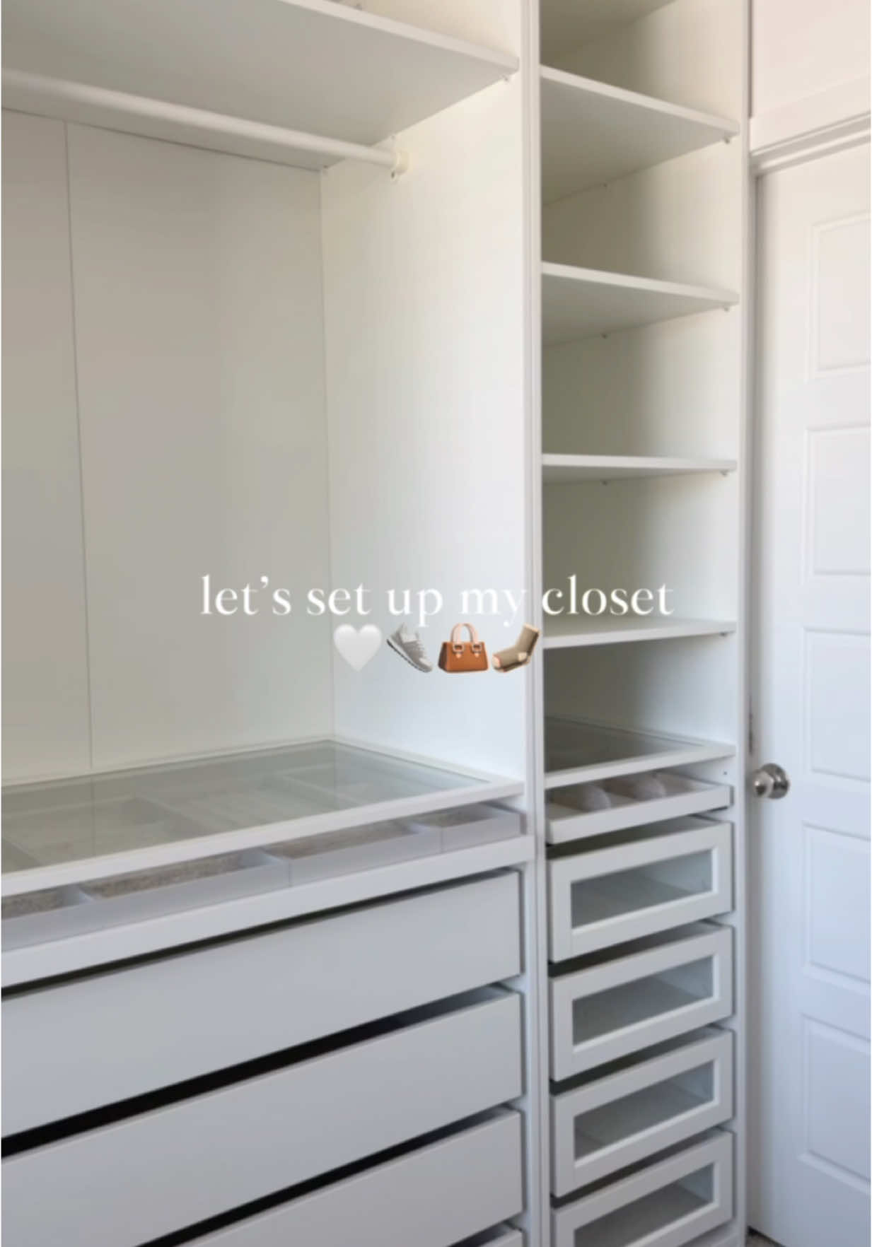 Let’s set up my closet 🤍🧦👟👜 #closet #closetsetup #ikea #ikeacloset #closettour 