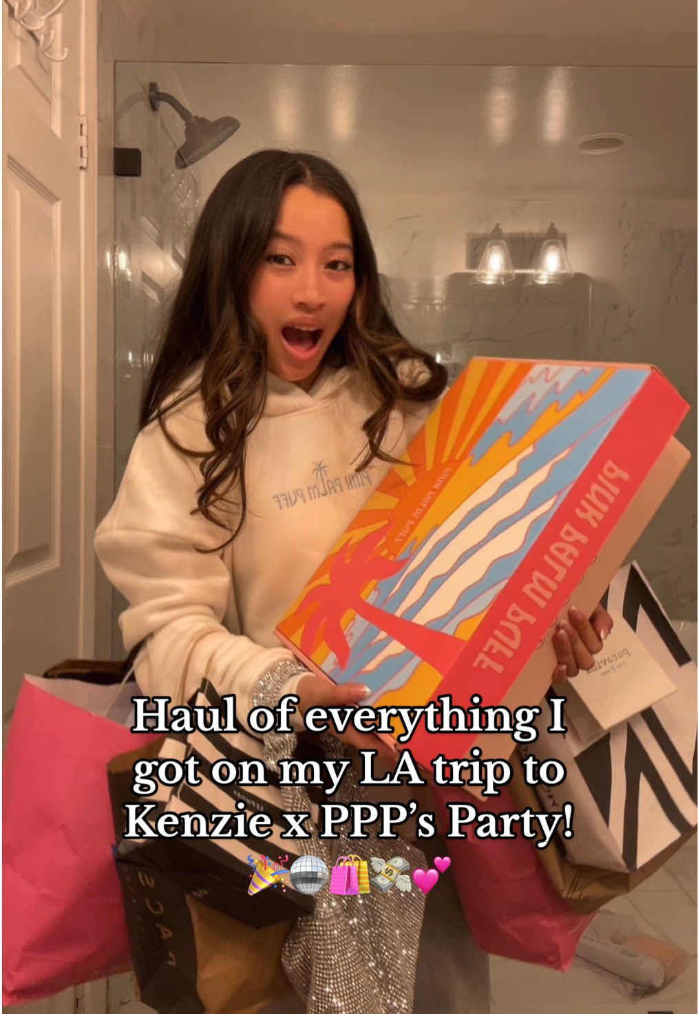 LA HAUL ! The new @PINK PALM PUFF hoodies and pjs launch TODAY at 5pm EST! Match with me🤭 #foryou #fyp #bellascloset0 #haul #haultok #haulvideo #kenzieyolles1millionparty #influencerparty #la #shopping #shoppinghaul #preppy #preppyaesthetic #bellaluu #pinkpalmpuff #shopping #hauls #haulacc 