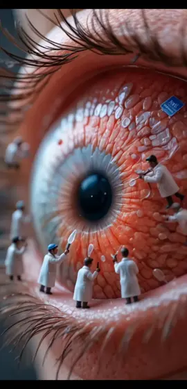 Blink twice if your tiny doctors are working hard to fix your red eyes! 👀💧 #EyeCare #RedEyes #TinyDoctors #AIAnimation #HealthyVision #EyeDrops #Macrophotography 