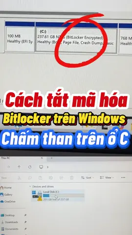 Cách tắt mã hóa Bitlocker Windows hiện chấm than trên ổ C  #laptopnano #thuthuatmaytinh #meohaymaytinh #laptopcugiare 