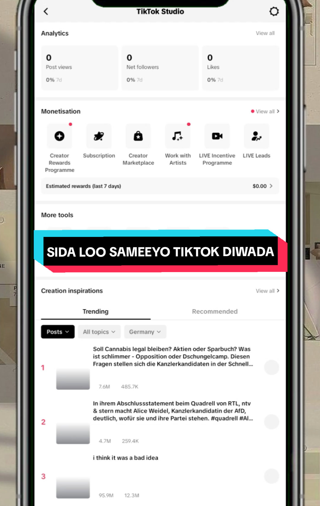 ka faaiidayso #creatorprogram #sideeloosameeyaaciwaanadalehcreativityprogram #kamiin #tiktokcreativityprogrambeta #viral_video #views #foryoupage❤️❤️ #somalitiktok #somali #views100k #sideeviewskakorlooguqaadikaraa #creatorsearchinsights #fyp #lacag #money 