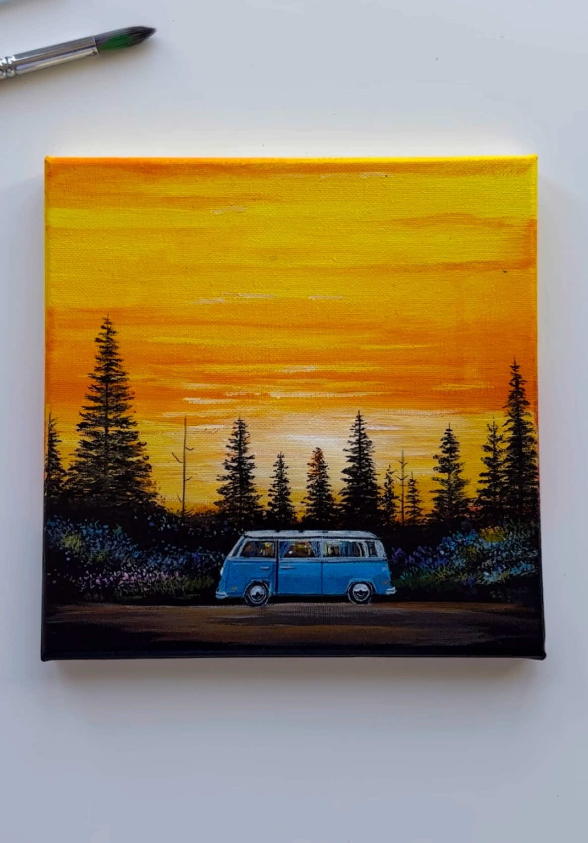 The kind of road trip that lives in your dreams. 🌲🌅  . . . . . . . . . . . . . . . . . . . . . . . . . . . . . . . . . . . . . #acrylicpainting #canvaspainting #acrylicart #howtopaint #abminiart #foryoupage❤️ #chillvibes #miniart #kesfet #landscapeartist #fypage #sunsetpainting #sunsetlover #paintings #artworks #originalpainting #viralvideostiktok #artistoftiktok #landscapepainting #landscapes #aestheticart 