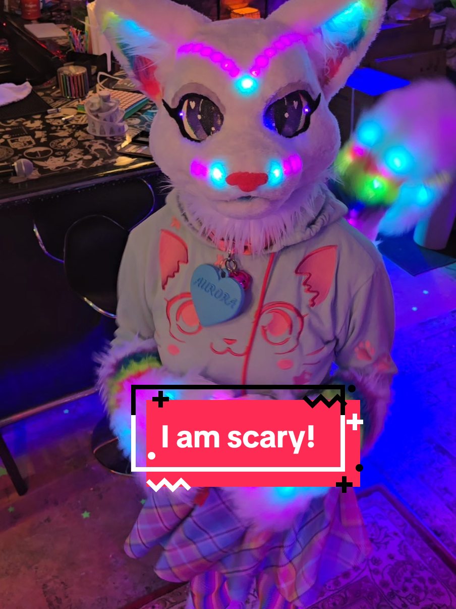 I am to scary! #cutefurry #scaryfurry #furry #ledfursuit #furryfandom #catfursuit #furries #furrycommunity #fursuit #fursuiter #furrytok