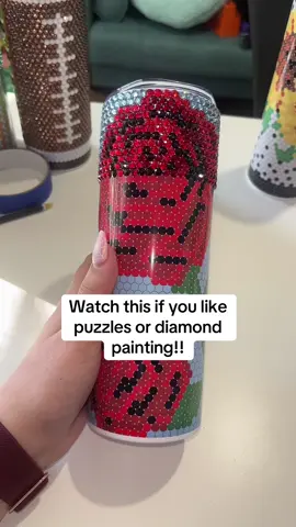 If you like crafts that you have to put together like puzzles or diamond painting youll really enjoy these! These are Bling tumbler kits that come with a pre designed tumbler (to show you where to put each stone) rhinestones and a wax pencil! #rhinestones #tumblers #diamondpainting #diamondpaintingaddict #blingtumbler #diycraft 