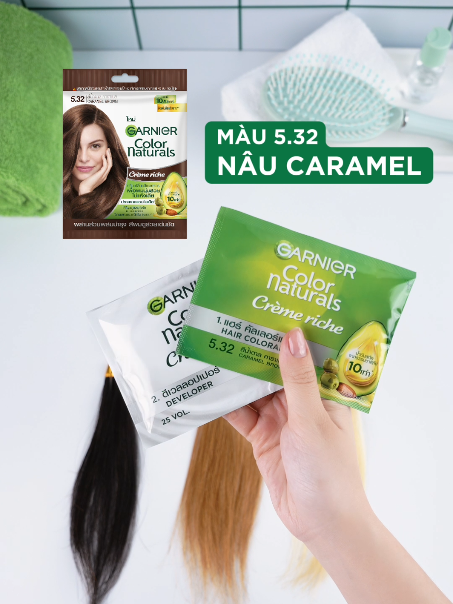 Nhuộm màu 5.32 Nâu Caramel trên các nền tóc, với kem nhuộm tóc của Garnier các bạn có thể tự nhuộm dễ dàng ngay tại nhà 🥰 #garnier_vn #haircare #haircolor #garnier #nhuomtoctainha #nhuomtoc #reviewlamdep #goclamdep #muataitiktokshop #grnproduct 