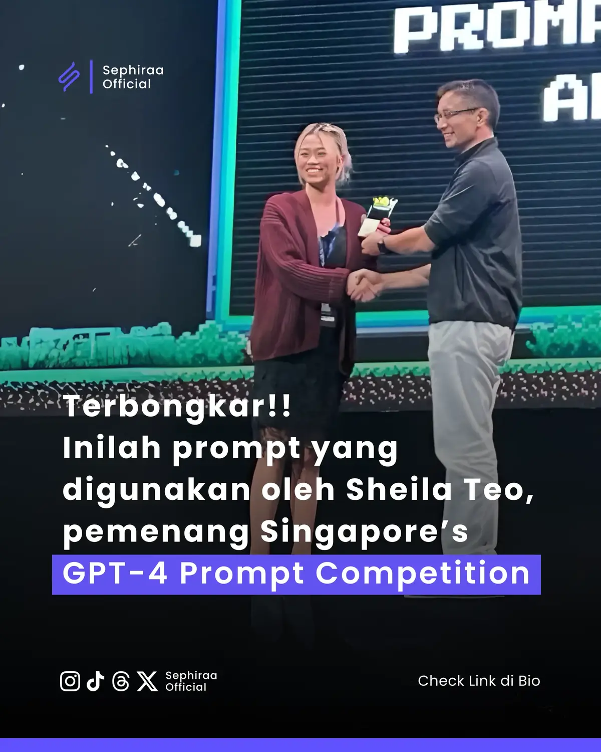 Sheila Teo, pemenang kompetisi GPT-4 Prompt Engineering yang digelar di Singapura, berbagi strategi dan framework yang membawanya meraih kemenangan. Dalam kompetisi tersebut, Sheila menonjol berkat pendekatannya yang sistematis dalam merancang prompt yang efektif untuk memaksimalkan kemampuan GPT-4. Ia menjelaskan bahwa kunci suksesnya terletak pada pemahaman mendalam tentang cara kerja AI, eksperimen yang cermat, serta kemampuan untuk mengoptimalkan respons AI agar menghasilkan output yang relevan dan kreatif. Sheila juga menekankan pentingnya iterasi dan pengujian berulang untuk menemukan kombinasi prompt yang paling efektif. Kemenangannya tidak hanya menunjukkan potensi besar rekayasa prompt dalam memanfaatkan teknologi AI, tetapi juga membuka wawasan baru tentang bagaimana AI generatif dapat diaplikasikan dalam berbagai bidang, mulai dari pendidikan hingga bisnis. Dengan prestasi ini, Sheila Teo menjadi inspirasi bagi banyak orang yang tertarik mengembangkan keterampilan di era kecerdasan buatan. Buat kalian yang ingin belajar teknik prompt yang advance serta dapat tamplate propmt yang siap pakai. Bisa  check link di bio #prompt #AI #chatgpt #deepseek #ebook #belajar #template #sheilateo #competition #sephiraa 