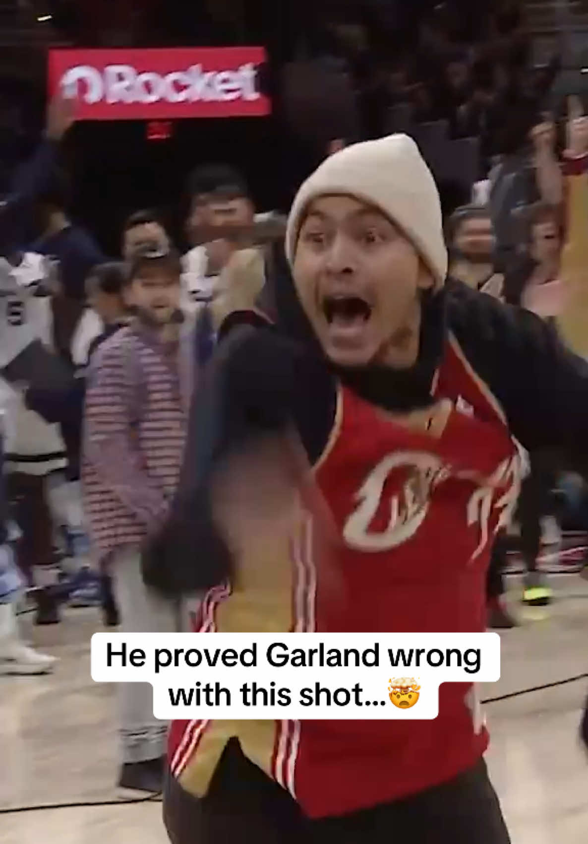 This Cavs fan cashed a half-court shot for $10k after Garland shook his head 😅 (via @Cleveland Cavaliers) #NBA #halfcourt #cavs #basketball 