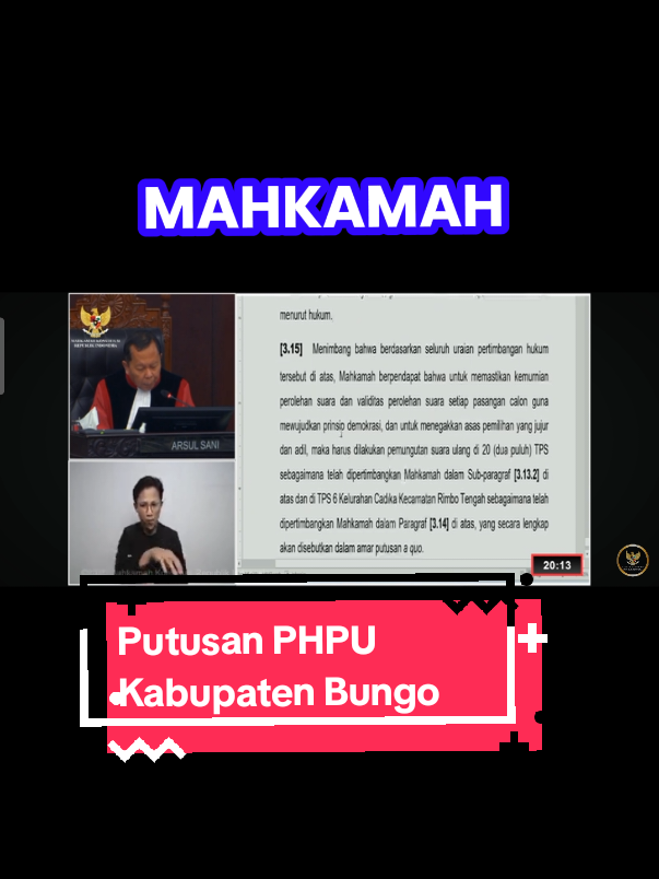 Sidang MK Putusan Perkara Kabupaten Bungo, Provinsi Jambi, PHPU Pilkada Serentak 2024 Sumber Video: YouTube Mahkamah Konstitusi RI #fyp #kerinci #pilkadabungo2024 #jambi #bungo #mahkamahkonstitusi #pilkada2024 #sungaipenuh #merangin #sidangmk2024 #tebo #merangin #sarolangun #kerinci #sungaipenuh #muarojambi #kotajambi #jambi #politik #psu #pilkada 
