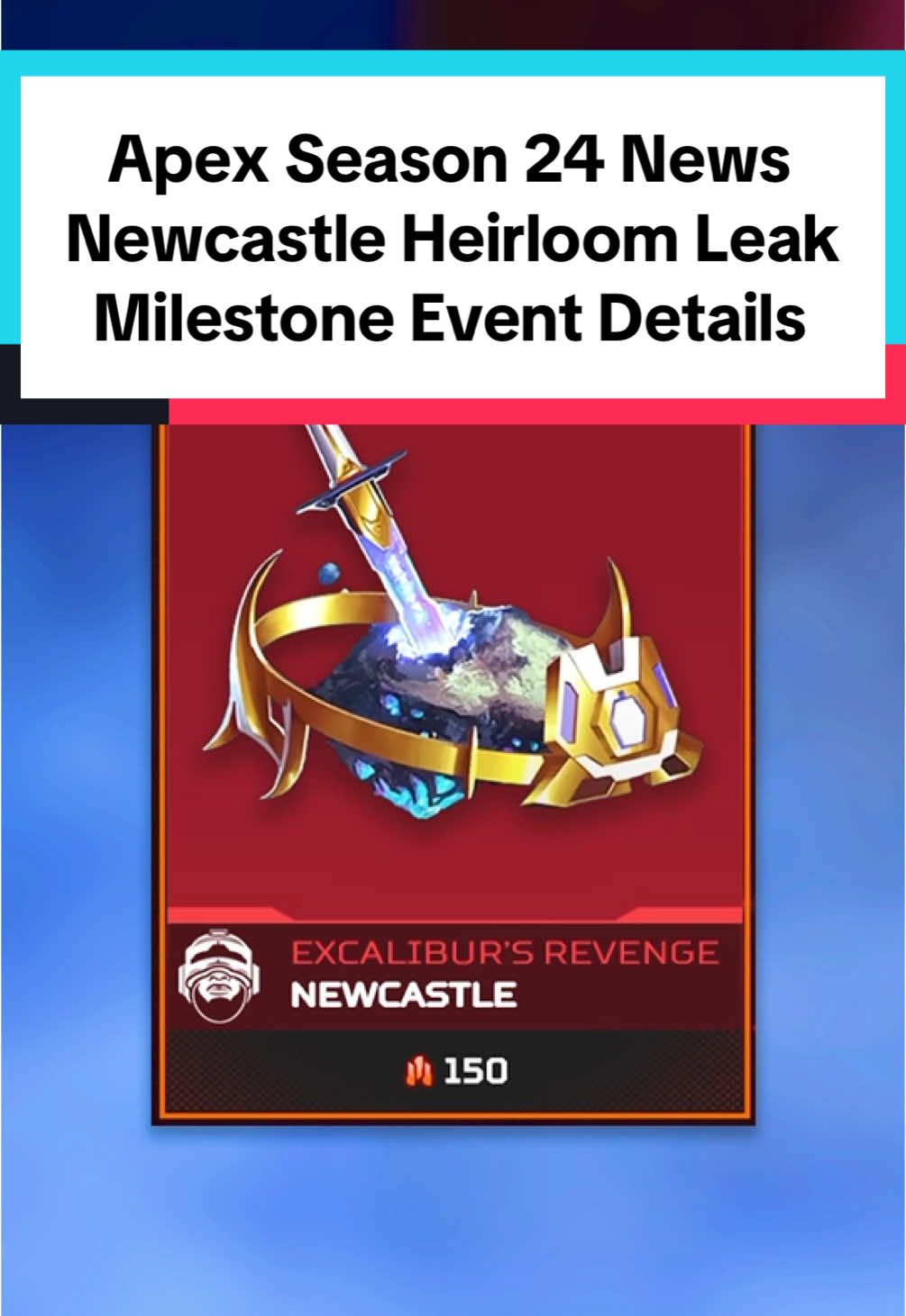 Newcastle Heirloom Event Details Revealed! 🔥 Season 24 of Apex Legends known as Takeover is now out, and with it comes buffs to the Assault Class, new Weapon Arsenals, Ash Dash Passive, and Mythic Helmets! In March, a brand new Milestone Event featuring Newcastle's Heirloom will release alongside Legendary Skins for Bangalore, Bloodhound, Fuse, Catalyst, the RE-45, The Prowler, The R-99, and more! Newcastle's Heirloom is expected to release with 3 Recolors, similar to the R-301 Mythic Skin! #apex #apexlegends #GamingOnTikTok #apexseason24 #creatorsearchinsights 