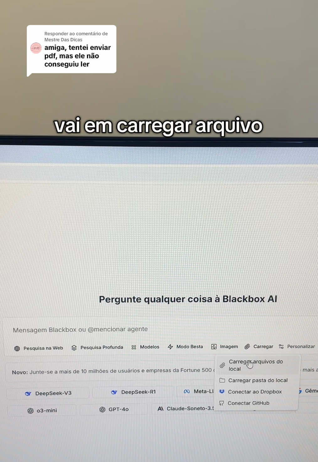 Respondendo a @Mestre Das Dicas Ensinandooo!!! 🤝🏻💅🏼💖📚 #ia #inteligenciaartificialtiktok #hackestudante #pdf #blackboxai #blackbox 