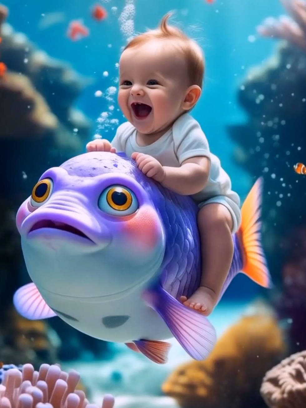 Cute Baby is Laughing Loudly on Funny Fish! #fyp #fish #kidsbelike #kidstoys #kiddancer #cutefish #babyfish #laughing #whale  #babyshark 