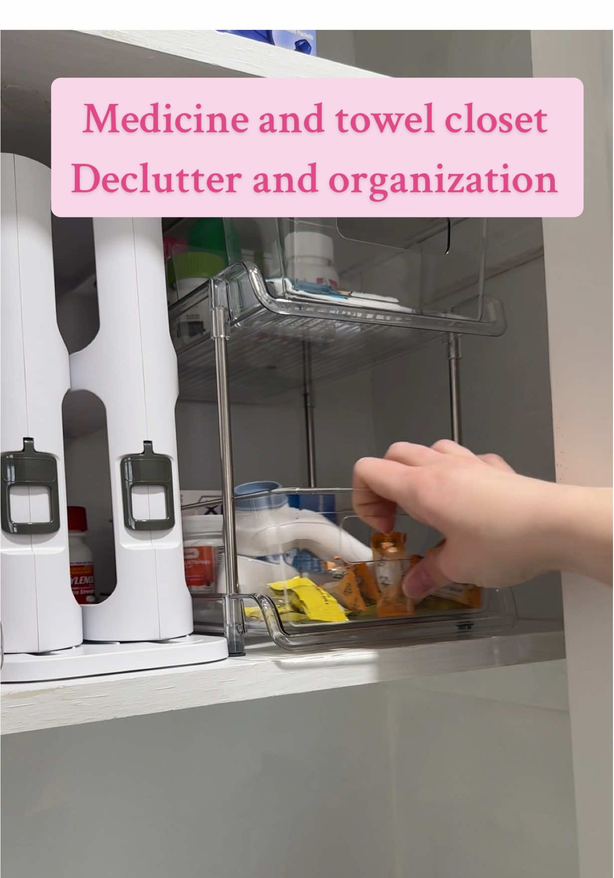 Medicine 💊 and towel 🚿 closet declutter and reorganization! #declutter #organize #organizedhome #organizewithme #organization #reorganize #decluttering #cleanhome #declutterwithme #linenclosetorganization 