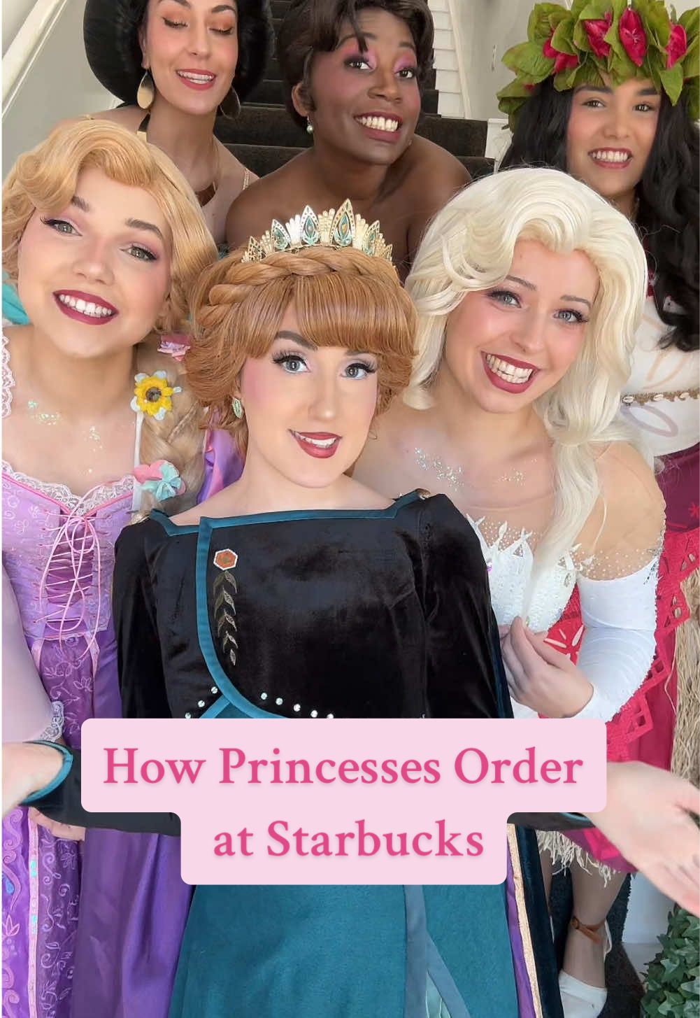 how do you think the princesses would order? #partyprincess #princesspartyperformer #frozen2 #disneyprincess #disneyprincessstarbucks #secretmenustarbucks #ballgown 