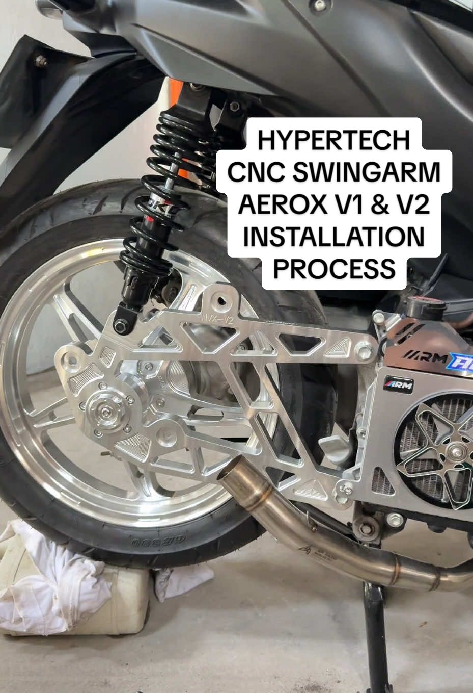 HYPERTECH CNC SWINGARM INDO CONCEPT FOR AEROX V1 & V2 INSTALLATION PROCESS #hypertech #swingarm #aerox155 #aeroxv2 #aeroxv1 #onyx2point0 #nvx155 #indoconcept #fyp #capcut 