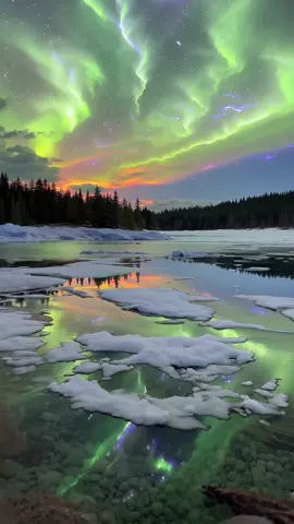 The magical night of the Northern Lights in Scandinavia.#NatureMagic #TravelUSA #NatureLover #NatureWonders #4KHD #nature #AILandscape 