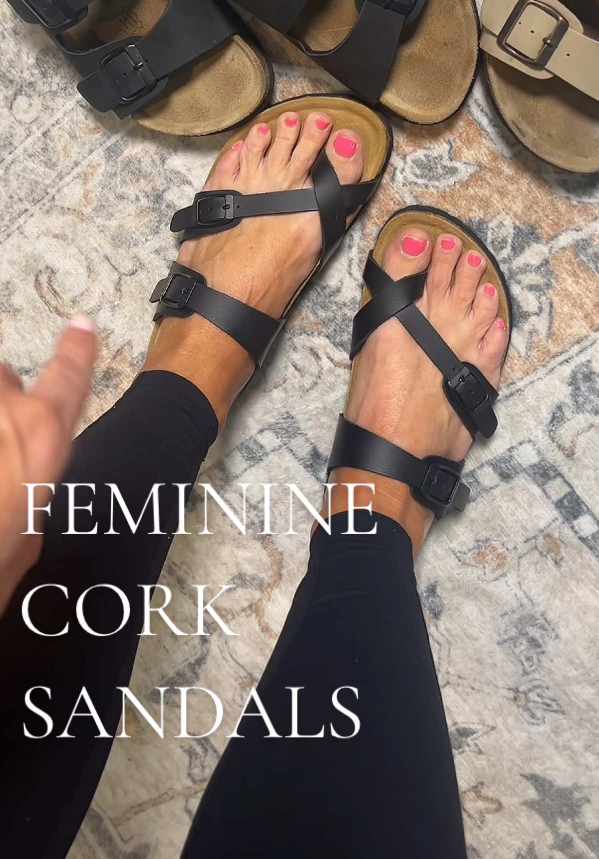 A more feminine take on the typical 2 strap cork sandal. Cushionaire is the closest you’ll get to the big name brand and no need for a big price tag. #corksandals #twostrapsandals #suedesandals #leathersandals #summersandals 