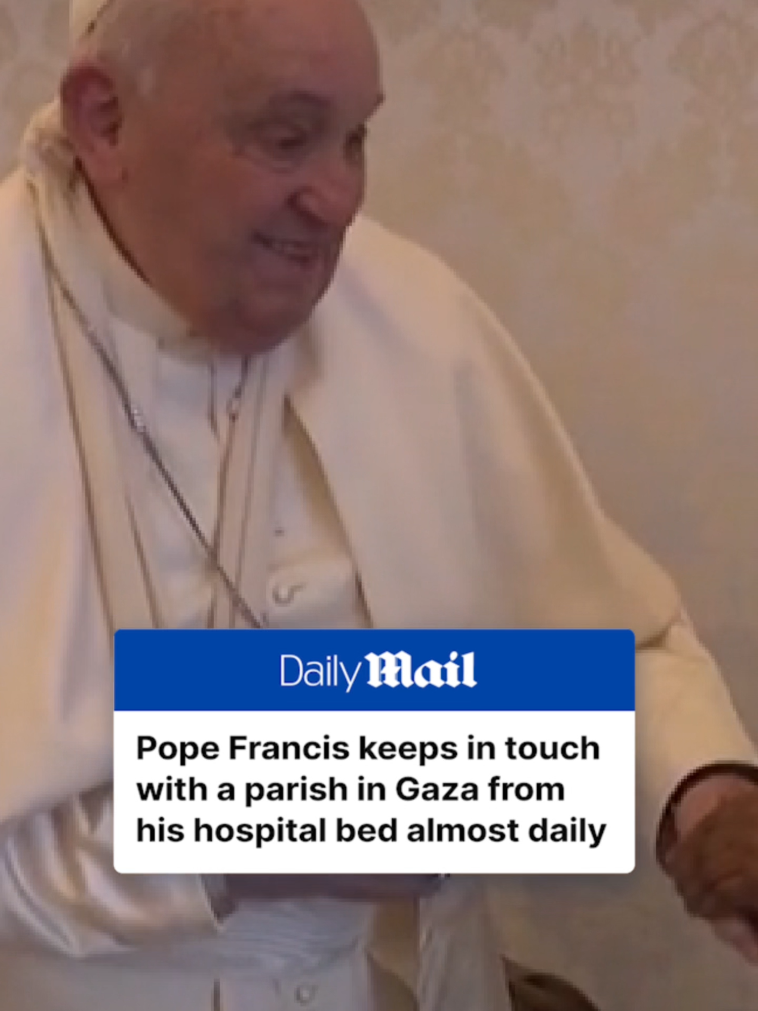 Although Pope Francis remains in hospital, he has reportedly kept in touch from his hospital bed with a parish in the Gaza Strip says Rev. Gabriel Romanelli. Pope Francis is said to call from the hospital at 8pm Gaza time every night and has maintained near-daily contact with the Church of the Holy Family throughout the Israel-Hamas war, which began in October 2023. The pope remains in a 'critical condition' with a respiratory tract infection but despite this, he still contacts the church by video call and sometimes by text message, according to the Vatican. Read more at DailyMail.com #pope #vatican #rome #gaza #parish #catholic #israel #hamas