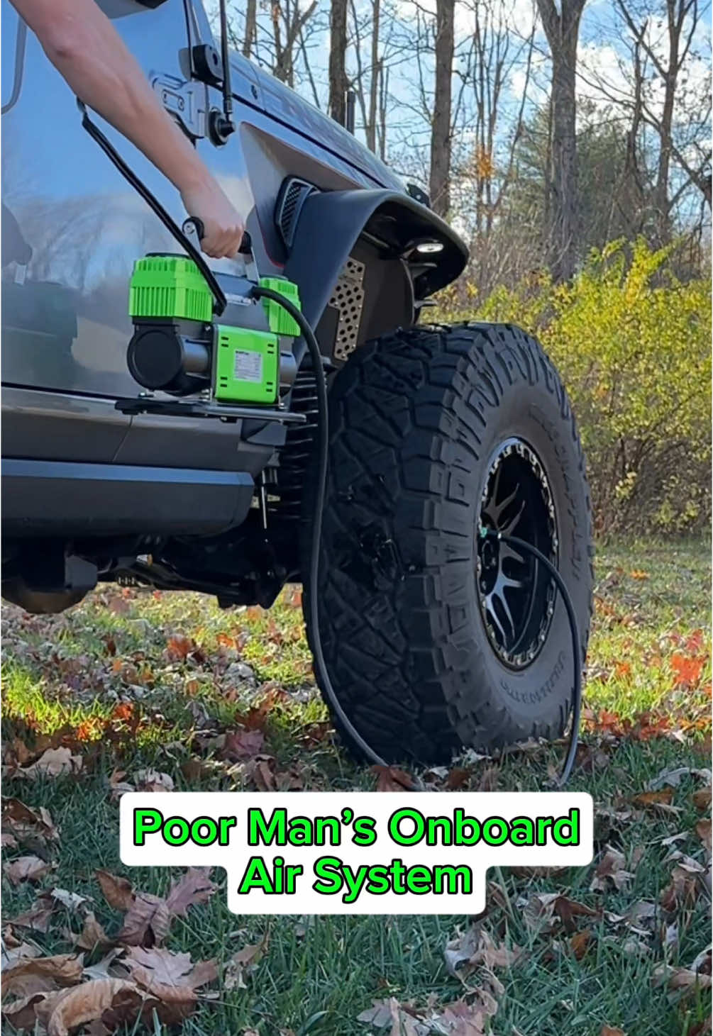 When you told the wifey, you would only be out on the trails a couple hrs and it’s been 10, gotta air up on the go! 😆🤣 This @MORRFlate system will get you aired up quicker and back home in no time!  This compressor is designed to air up 4 tires at once! If you are serious about wheeling, do yourself a favor and order a 4 tire hose kit and compressor right now! 💨 **PS: Do NOT try this at home. I am a trained professional with years of experience with a green belt in karate. 🥋 be safe out there 🤘  #jeeplove #jeep #morrflate #air #up #down #fyp #fypシ #funny #professional #trained