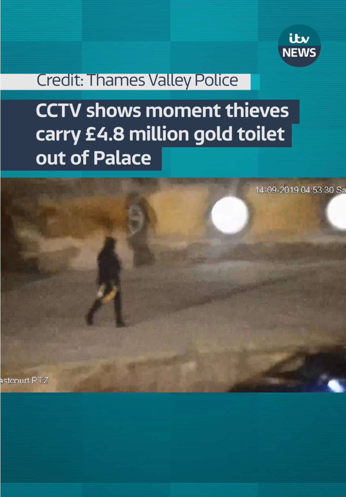 CCTV footage showing the moment thieves stole a solid gold toilet worth £4.8 million has been shown in court. The work of art was taken from Blenheim Palace in September 2019. #itvnews