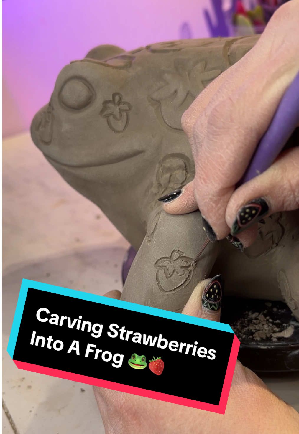 I Show How To Sculpt Low Relief Designs?! 🤩 I’ll be demonstrating the various techniques and tools I use to build narrative ceramic surfaces. This is my favorite way to decorate pottery, but I haven’t used it on a frog before today. Should this be my new thing?? Please join me and @sipor.ceramics on March 19th at 1pm EST to learn my process! More Info in my links. 🐸♥️ #claysculpting #claycarving #arttimelapse #frogsculpture #strawberryfrog #frogcore 