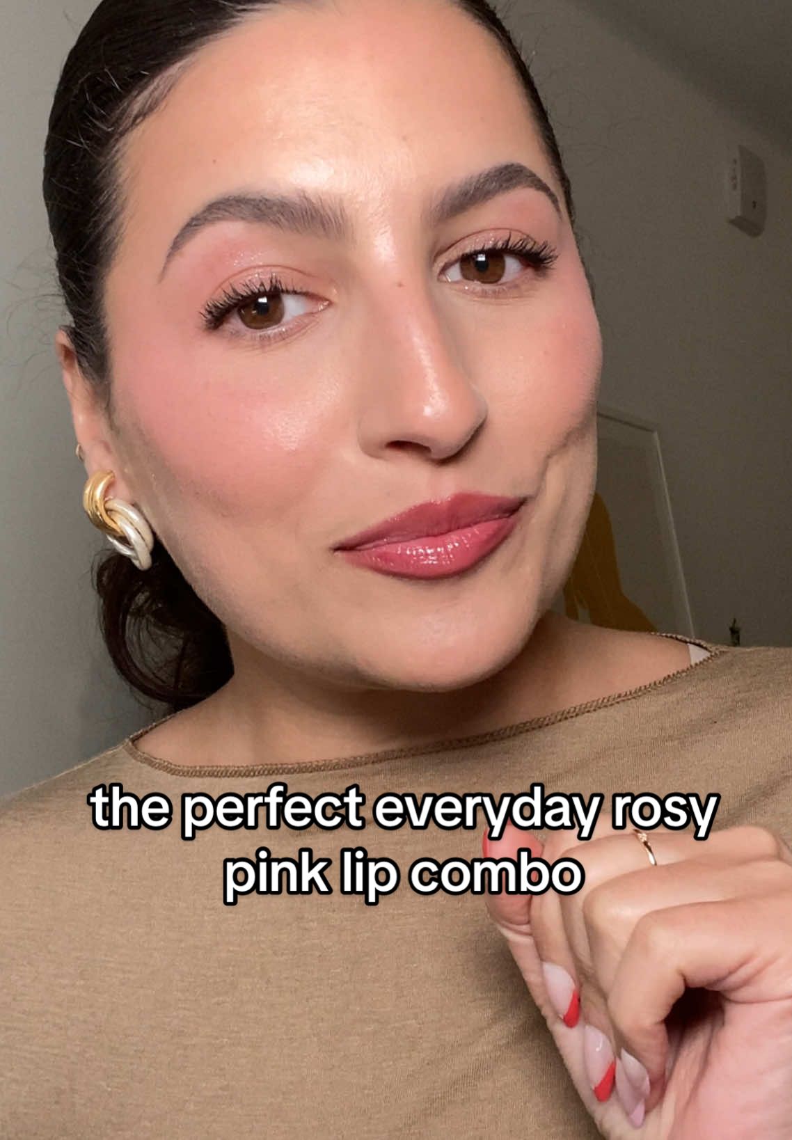 the most perfect rosy everyday lip combo 🎀 @NYX Professional Makeup lip IV serum in blush rush, @Glossier lip liner in Bit + any clear gloss or lip oil