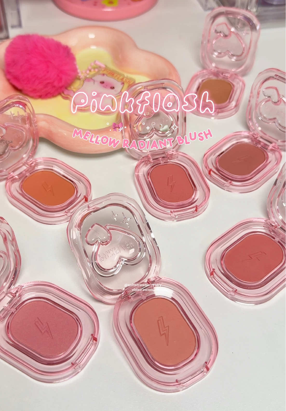 7 mellow radiant shades from PINKFLASH ☁️🎀💫 #pinkflash #pinkflashbeauty #pinkflashph #affordable #pinkflashmusthaves #powderblush #blushtrend #pinkblush #blushrecommendations #affordableblush #makeupblush #makeup #tiktokshop #fyp #foryou 
