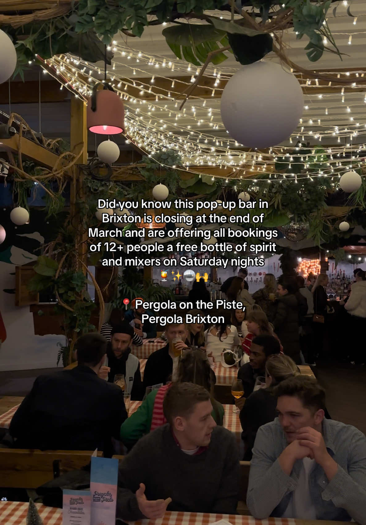 It’s the final few weeks of après action at Pergola on the Piste. And for a few limited weeks, if you’re coming in a group of 12 or more, they’ll get the party started with a FREE bottle of spirit and all the mixers you could need. #pergolabrixton #londonlife #londonevents #londonhotspots #londonbars 
