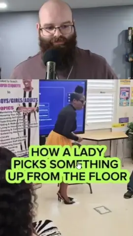 Etiquette coach teaches ladies how to properly bend over