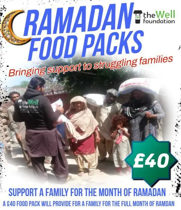 The Well Foundation Ramadan Food Packs Appeal.  As the blessed month of Ramadan approaches, we have a special opportunity to help families who are struggling to put food on the table. Many people in rural communities face year round hardship, and a simple act of kindness can bring them relief during this sacred time. The Prophet Muhammad (ﷺ) said: 