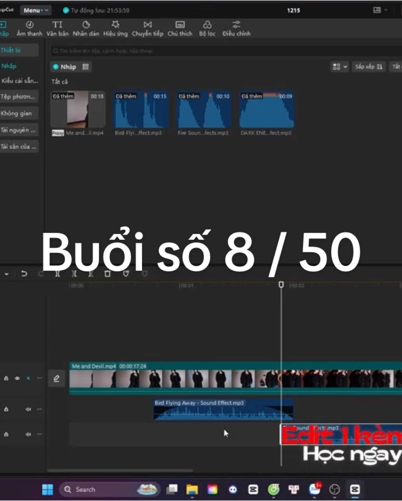 50 Ngày Học Edit Miễn Phí - Ngày 8 / 50 Thực Hành Sử Dụng Âm Thanh Trong CapCut PC #capcut #learnontiktok#tuhocedit #baodayedit