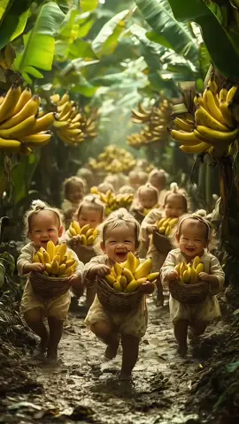 Bananas anyone ? Baby banana harvest.  #fyp #baby #funny #aiart #cute #bebe #garden #sfx 