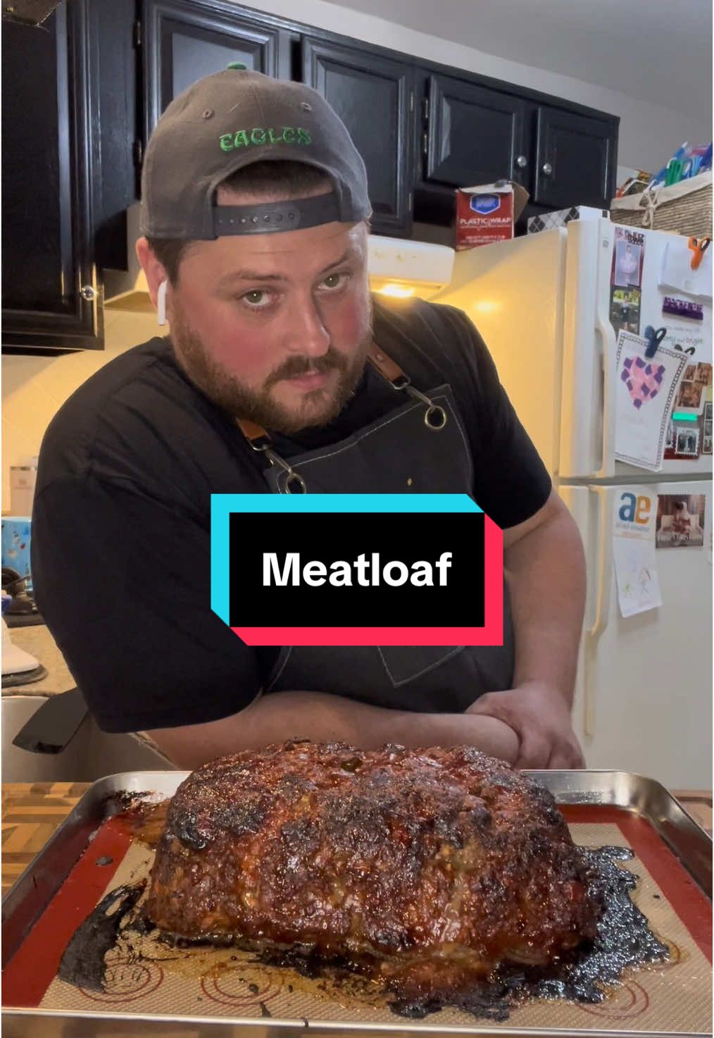 Meatloaf! I’ve never tried to make this before but it actually turned out pretty darn good. Ingredients: Meatloaf Mix (beef/pork/veal) - 2.5lbs Onion - 1  Bell Pepper - 1 Jalapeño - 1 Mushrooms - 1/2lb Stuffing Mix - 1 bag  Milk - 1c Eggs - 3 Butter - 3tbsp Onion Soup Seasoning Packet - 1 Salt Pepper Garlic Powder Italian Seasoning  Brown Sugar 1/4c + 2tbsp Ketchup BBQ Sauce Worcestershire Sauce  Apple Cider Vinegar - 2tbsp Directions: 1. To start add in the stuffing mix to a bowl along with the milk and eggs. Give everything a mix and set aside to allow the stuffing to soak up the liquid.  2. Then prep all your veggies. Finely dice one onion, bell pepper, jalapeno and a few mushrooms. Add the onions first to a pan with some olive oil and cook on medium for five minutes. Then add in the rest of the veggies and a knob of butter. Season with salt and pepper then cook over medium heat for about 10mins stirring occasionally.  3. While the veggies cook prepare the loaf. I used a 2.5lb Meatloaf Mix which had ground beef, pork and veal. Add it to a bowl and then scoop in your soaked stuffing mix. Then pour in the onion soup seasoning packet, season with salt, garlic powder, Italian seasoning, 2tbsp of brown sugar and then pour in your sautéd veggies.  4. For the sauce combine roughly one cup of ketchup, 2tbsp of apple cider vinegar, 1/4c each of bbq sauce, Worcestershire and brown sugar. Whisk everything and give it a taste. Brush the loaf all over with the sauce, reserving some for serving.  5. Give everything a good mix by folding in all the ingredients. This is optional but I first added mine to a loaf pan to make it easier to form into shape. Then lay the loaf onto a baking sheet. Bake at 375 for 1 1/2ish hours until the internal temp reaches 150-155. For the last couple mins I bumped up the heat to 400 to get some char on the outside. Allow to rest for 10mins before slicing.  6. I served mine with some homemade mashed potatoes and veggies. Enjoy! #meatloaf #meatloafrecipe #Simplemeal #simplerecipe #food #Foodie #FoodTok #cooking #cookingtok #dinnerforkids #cookingtiktok #creatorsearchinsights #cookingathometiktoktv #cookingathome #homecook #homecooked #Recipe #recipes #EasyRecipe #EasyRecipes #easymeal #easydinner #DinnerIdeas #fy #fyp #foryou #foryoupage #trending #asmr #fyppppppppppppppppppppppppp