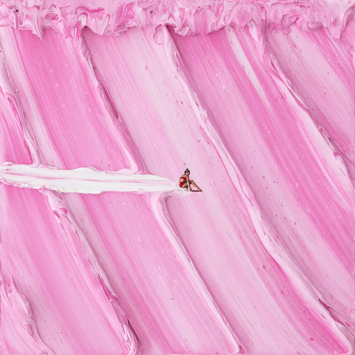Inspired by the colours on the ‘Pink Ocean’ Blancpain x Swatch this artwork features a tiny surfer riding a wave.  If you look closely, you’ll see her wearing the watch too! As a kid, the only Swiss watches I could afford were from @Swatch and it was a childhood dream of mine to collaborate with them. I am surprised at just how good these shades of pink blended together and I’ll admit, I’m sad to see this artwork leave The Lab!  ‘Pink Ocean’ 40 x 40 Acrylic and Acrylic Gel on Canvas.  #blancpainxswatch #wernerbronkhorst #pinkocean #wet