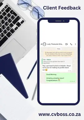 Client Feedback | www.cvboss.co.za #cvboss #career#careergoals #cvwriting #career #hiremesa #jobsearch #cv