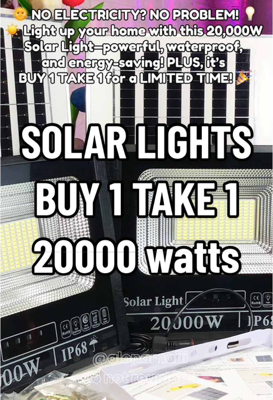 STOP wasting money on electricity! 🚀 Get this BUY 1 TAKE 1 20,000W Solar Light NOW & enjoy FREE solar-powered lighting for years! Click the link to order today! 🛒☀️ #buy1take1 #solarlight #solarlightsoutdoor #solarlightsoutdoorwaterproof #solarlightswithpanel #solarlightsoftiktok #promoalert #sulitfinds #sulitfyp #tipidtips #solarlights #energysaving #waterproofledlights #noelectricitynoproblem 